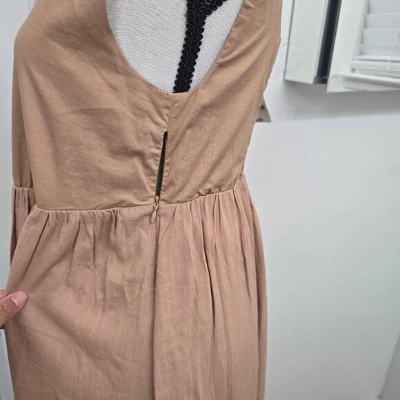 NWT Women's Midi Dress Sz S Tan Smocked Back Cottagecore Earth Tone Clean girl - Picture 3 of 10